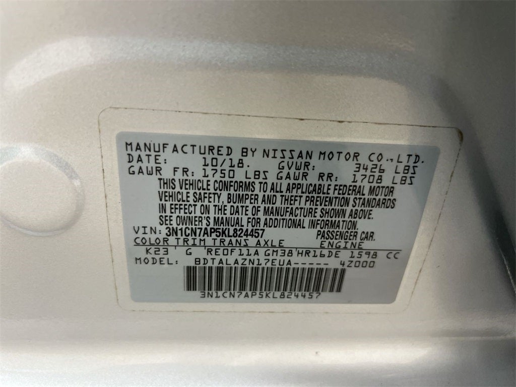 2019 Nissan Versa 1.6 S Plus